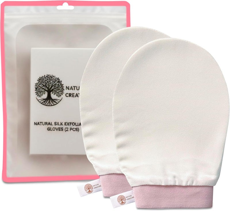 Nature Creature Vegan Silk Exfoliating Gloves Set (2 Pack) – Korean Spa Body Scrubber Mitt for Dead Skin & Ingrown Hair | Gift for Smooth Glowing Skin - Image 1